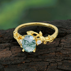 Contemporary Nature-Inspired 4-Prong Oval-Cut Natural Moss Agate Engagement Ring