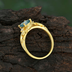 Contemporary Nature-Inspired 4-Prong Oval-Cut Natural Moss Agate Engagement Ring