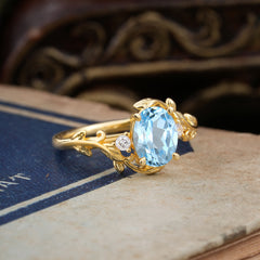 Contemporary Nature-Inspired 4-Prong Oval-Cut Natural Aquamarine Engagement Ring