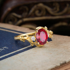 Contemporary Nature-Inspired 4-Prong Oval-Cut Natural Ruby Engagement Ring