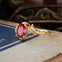 Contemporary Nature-Inspired 4-Prong Oval-Cut Natural Ruby Engagement Ring