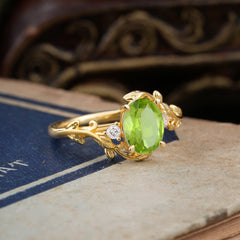 Contemporary Nature-Inspired 4-Prong Oval-Cut Natural Peridot Engagement Ring
