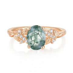 Nature-Inspired Luxury 4-Prong Oval-Cut Natural Moss Agate Engagement Ring