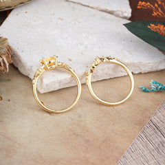 Nature-Inspired Luxury 4-Prong Oval-Cut Citrine Engagement Ring Set