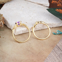 Nature-Inspired Luxury 4-Prong Oval-Cut Amethyst Engagement Ring Set