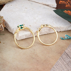 Nature-Inspired Luxury 4-Prong Oval-Cut Emerald Engagement Ring Set