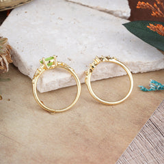 Nature-Inspired Luxury 4-Prong Oval-Cut Peridot Engagement Ring Set