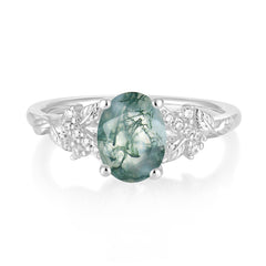 Nature-Inspired Luxury 4-Prong Oval-Cut Natural Moss Agate Engagement Ring