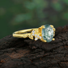 Nature-Inspired Luxury 4-Prong Oval-Cut Natural Moss Agate Engagement Ring