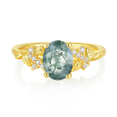 Nature-Inspired Luxury 4-Prong Oval-Cut Natural Moss Agate Engagement Ring