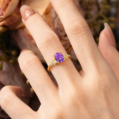 Nature-Inspired Luxury 4-Prong Oval-Cut Amethyst Engagement Ring Set