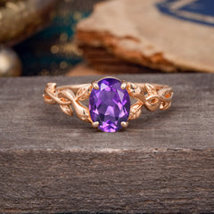 Nature-inspired Botanical Vine Entwined 4-Prong Oval-Cut Amethyst Engagement Ring
