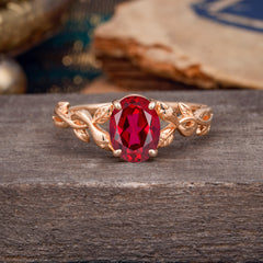 Nature-inspired Botanical Vine Entwined 4-Prong Oval-Cut Ruby Engagement Ring