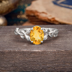 Nature-inspired Botanical Vine Entwined 4-Prong Oval-Cut Citrine Engagement Ring