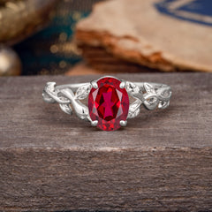 Nature-inspired Botanical Vine Entwined 4-Prong Oval-Cut Ruby Engagement Ring