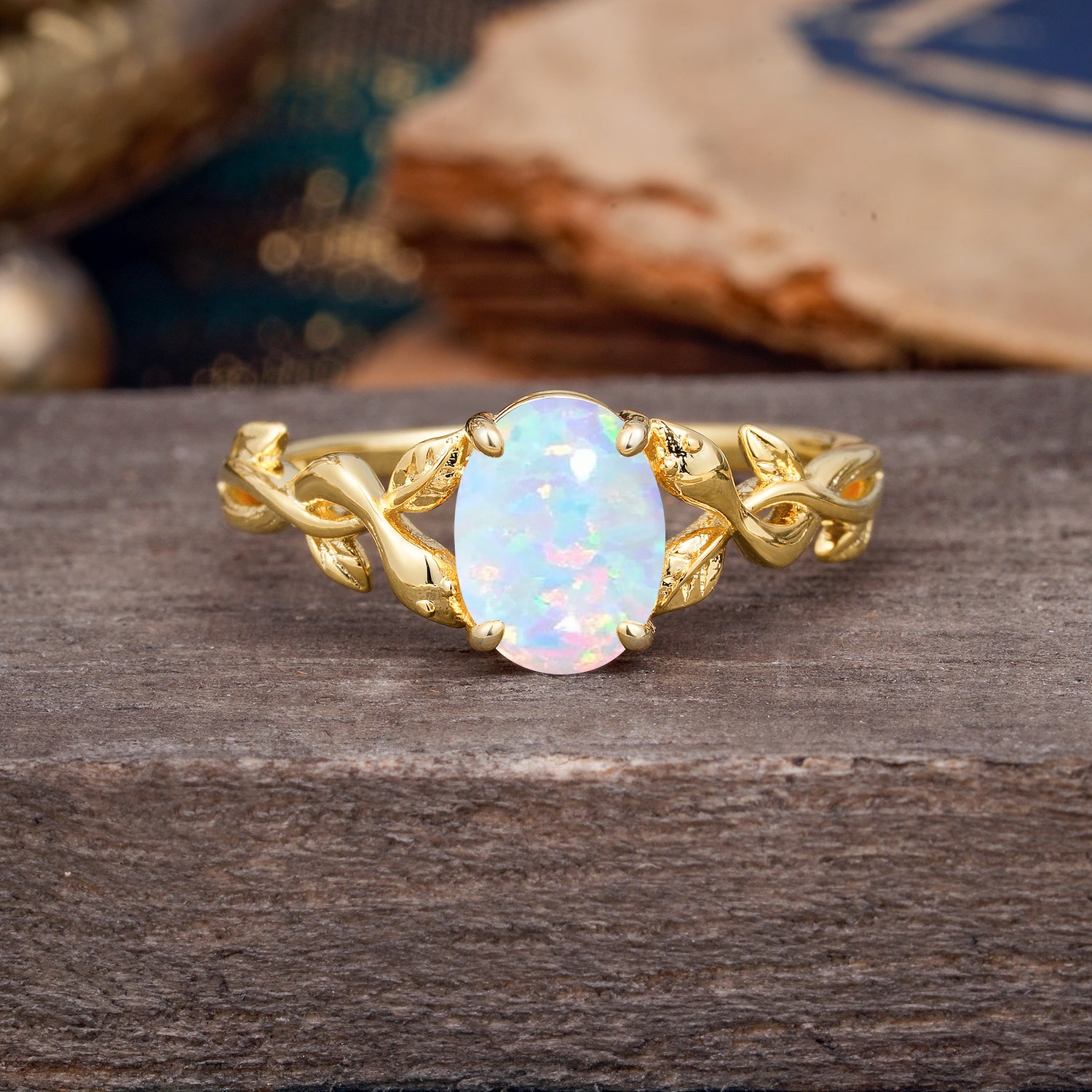 Nature-inspired Botanical Vine Entwined 4-Prong Oval-Cut Opal Engagement Ring