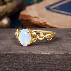 Nature-inspired Botanical Vine Entwined 4-Prong Oval-Cut Opal Engagement Ring