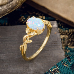 Nature-inspired Botanical Vine Entwined 4-Prong Oval-Cut Opal Engagement Ring