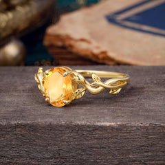 Nature-inspired Botanical Vine Entwined 4-Prong Oval-Cut Citrine Engagement Ring