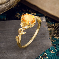 Nature-inspired Botanical Vine Entwined 4-Prong Oval-Cut Citrine Engagement Ring
