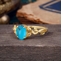 Nature-inspired Botanical Vine Entwined 4-Prong Oval-Cut Turquoise Engagement Ring