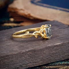 Nature-inspired Botanical Vine Entwined 4-Prong Oval-Cut Black Rutilated Quartz Engagement Ring
