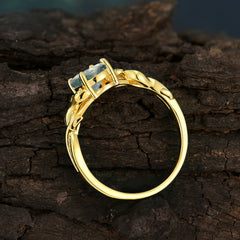 Nature-inspired Botanical Vine Entwined 4-Prong Oval-Cut Natural Moss Agate Engagement Ring