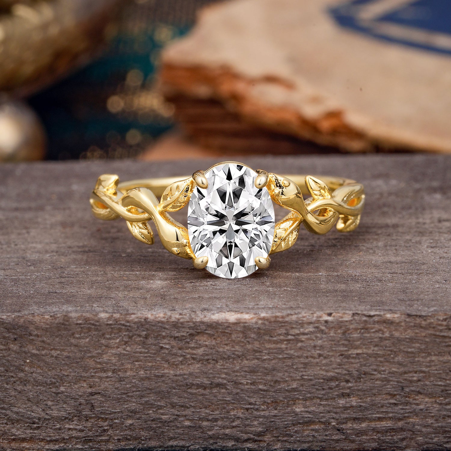 Nature-inspired Botanical Vine Entwined 4-Prong Oval-Cut Lab Diamond Engagement Ring
