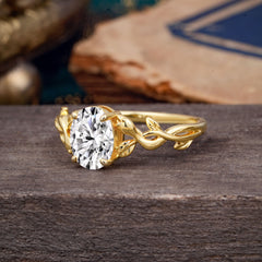 Nature-inspired Botanical Vine Entwined 4-Prong Oval-Cut Lab Diamond Engagement Ring