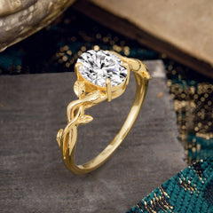 Nature-inspired Botanical Vine Entwined 4-Prong Oval-Cut Lab Diamond Engagement Ring