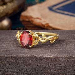 Nature-inspired Botanical Vine Entwined 4-Prong Oval-Cut Garnet Engagement Ring