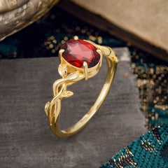 Nature-inspired Botanical Vine Entwined 4-Prong Oval-Cut Garnet Engagement Ring