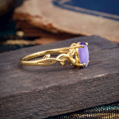 Nature-inspired Botanical Vine Entwined 4-Prong Oval-Cut Amethyst Engagement Ring
