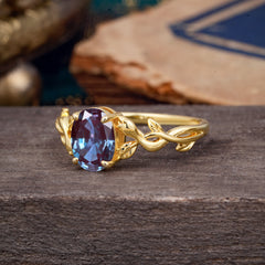 Nature-inspired Botanical Vine Entwined 4-Prong Oval-Cut Alexandrite Engagement Ring