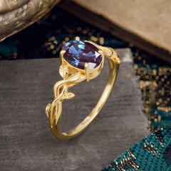 Nature-inspired Botanical Vine Entwined 4-Prong Oval-Cut Alexandrite Engagement Ring