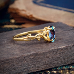 Nature-inspired Botanical Vine Entwined 4-Prong Oval-Cut Alexandrite Engagement Ring