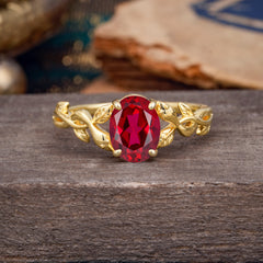 Nature-inspired Botanical Vine Entwined 4-Prong Oval-Cut Ruby Engagement Ring