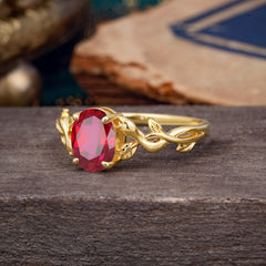 Nature-inspired Botanical Vine Entwined 4-Prong Oval-Cut Ruby Engagement Ring