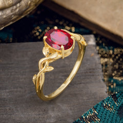 Nature-inspired Botanical Vine Entwined 4-Prong Oval-Cut Ruby Engagement Ring