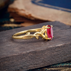 Nature-inspired Botanical Vine Entwined 4-Prong Oval-Cut Ruby Engagement Ring