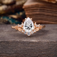 Nature and Moon-Inspired 4-Prong Pear-Cut Lab Diamond Engagement Ring