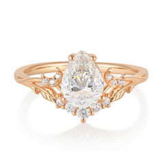 Nature and Moon-Inspired 4-Prong Pear-Cut Moissanite Engagement Ring