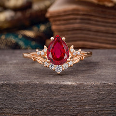 Nature and Moon-Inspired 4-Prong Pear-Cut Ruby Engagement Ring