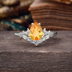 Nature and Moon-Inspired 4-Prong Pear-Cut Natural Citrine Engagement Ring
