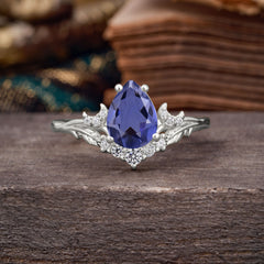 Nature and Moon-Inspired 4-Prong Pear-Cut Natural Tanzanite Engagement Ring
