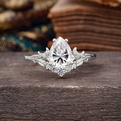 Nature and Moon-Inspired 4-Prong Pear-Cut Lab Diamond Engagement Ring