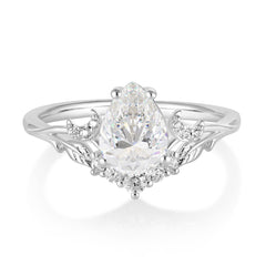 Nature and Moon-Inspired 4-Prong Pear-Cut Moissanite Engagement Ring