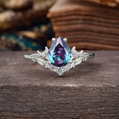 Nature and Moon-Inspired 4-Prong Pear-Cut Alexandrite Engagement Ring