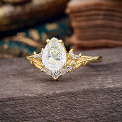 Nature and Moon-Inspired 4-Prong Pear-Cut Moissanite Engagement Ring