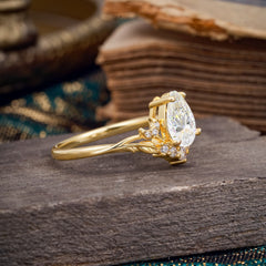 Nature and Moon-Inspired 4-Prong Pear-Cut Moissanite Engagement Ring